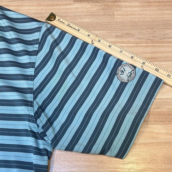 Dunning Golf Polo Shirt Mens Extra Large PGA Golf Club Blue Green Stripe Stretch - Picture 14 of 16